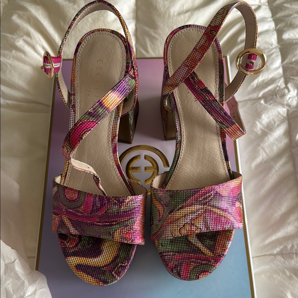 Cecelia New York Pink Yellow Heels, NWT, Size 7